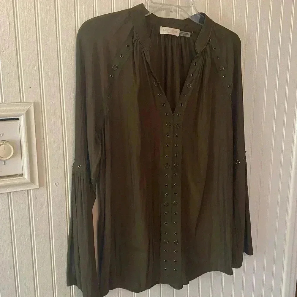 Ramy Brook New York army green long sleeve blouse